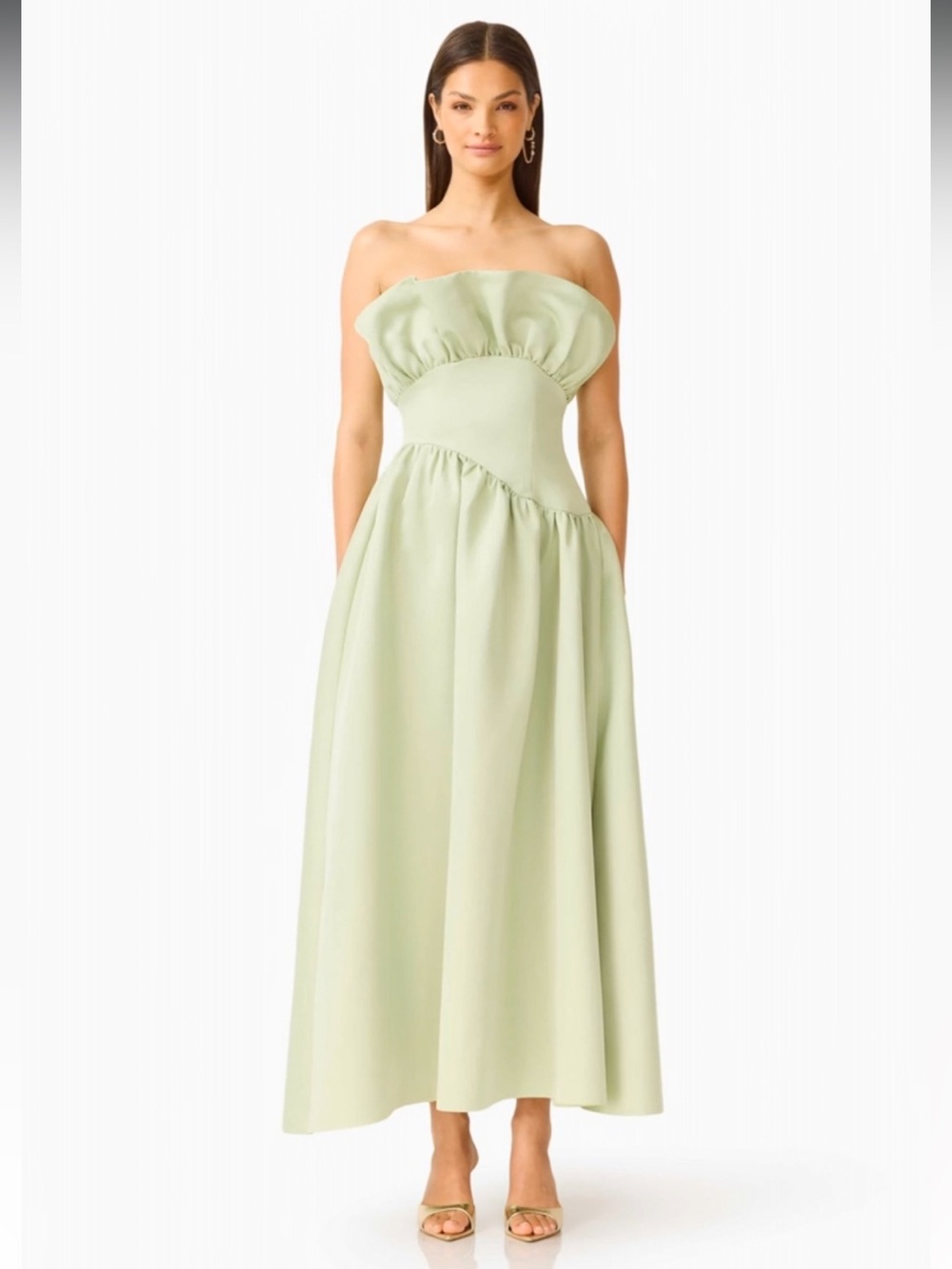 elliatt laurel green satin ruffle bust boned strapless maxi gown dress XL NEW - Picture 15 of 15
